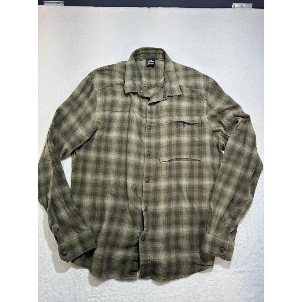 Under Armour Shirt Mens XL Green Plaid Flannel Long Sleeve Snap Front Casual